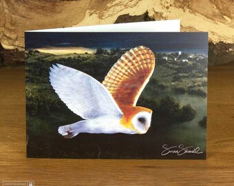 Barn Owl in Moonlight ~ Greetings Card by UK Award Winning Artist Susan Shimeld