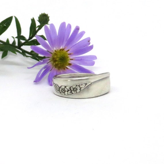 Narrow Silver Spoon Ring, Floral Spoon Ring,handmade Silver Spoon Rings 