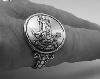 Virginia  silver spoon ring,Goddess of Virtue  spoon ring, Patriotic Silver spoon ring, Handmade silver spoon rings