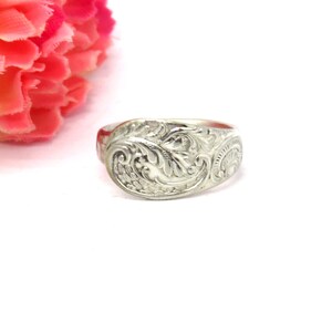 Narrow silver spoon ring, Deco silver spoon ring, 1893 Antique spoon rings, Handmade spoon rings