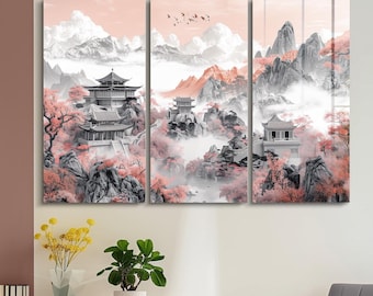 Japanese Pagoda Painting Wall Art Metal Print Decor