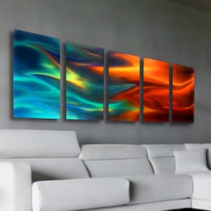 Large Abstract Metal Wall Art Decor Fire and ice Blue and Red