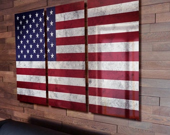 Flag Wall Art Triptych USA American Wall Decor on Aluminum Panels
