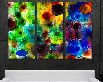 Chihuly Glass Multi Panel Art Metal Wall Art Ready to Hang Framed Better Than Canvas 3 panel