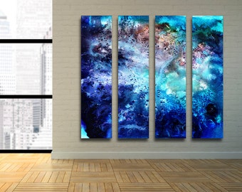 Arte de pared de metal contemporáneo azul de gran tamaño