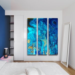 Liquid Blue Dreams Large Vertical Thin Panel Metal Abstract Wall Art