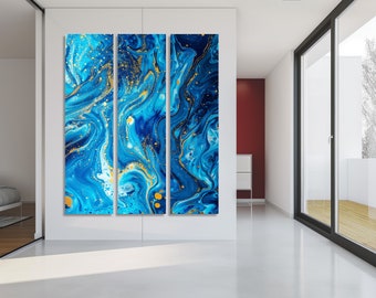 Liquid Blue Dreams Large Vertical Thin Panel Metal Abstract Wall Art