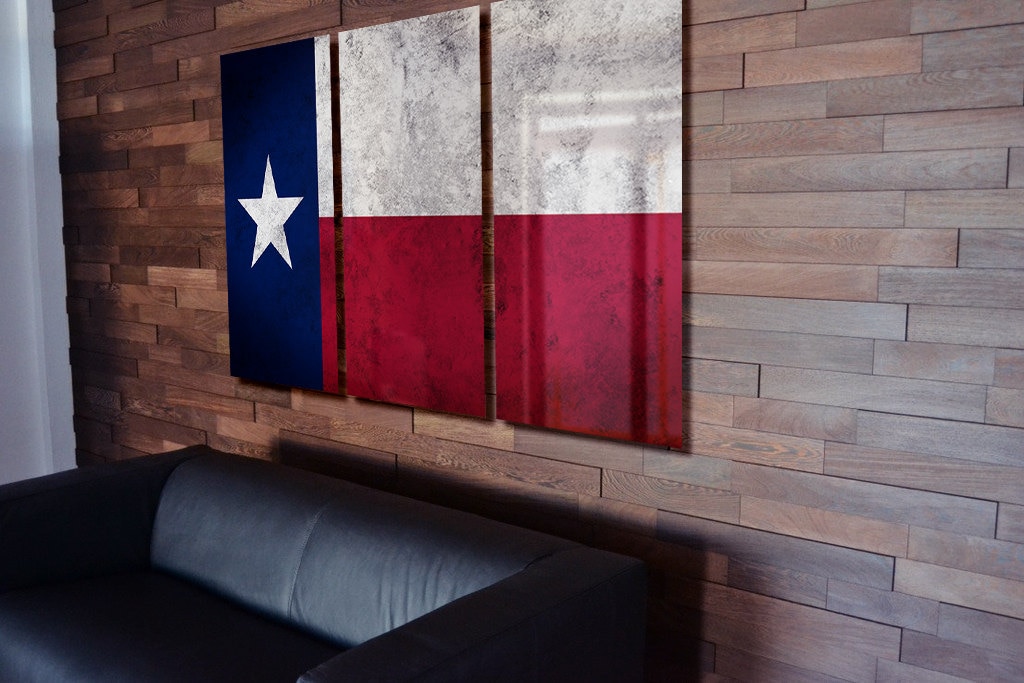 Triptych Texas State Flag Hanging Rustic Worn Metal Wall Art Etsy