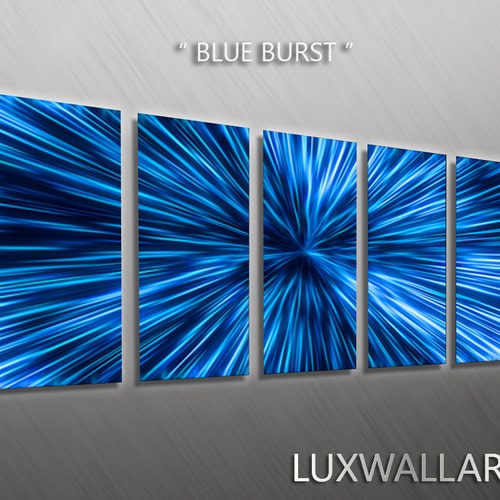 Blue Burst Metal Wall Art Abstract Contemporary Modern Glow Etsy