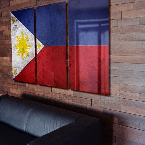 Triptych Philippine Flag Hanging Rustic Worn Metal Wall Art Etsy