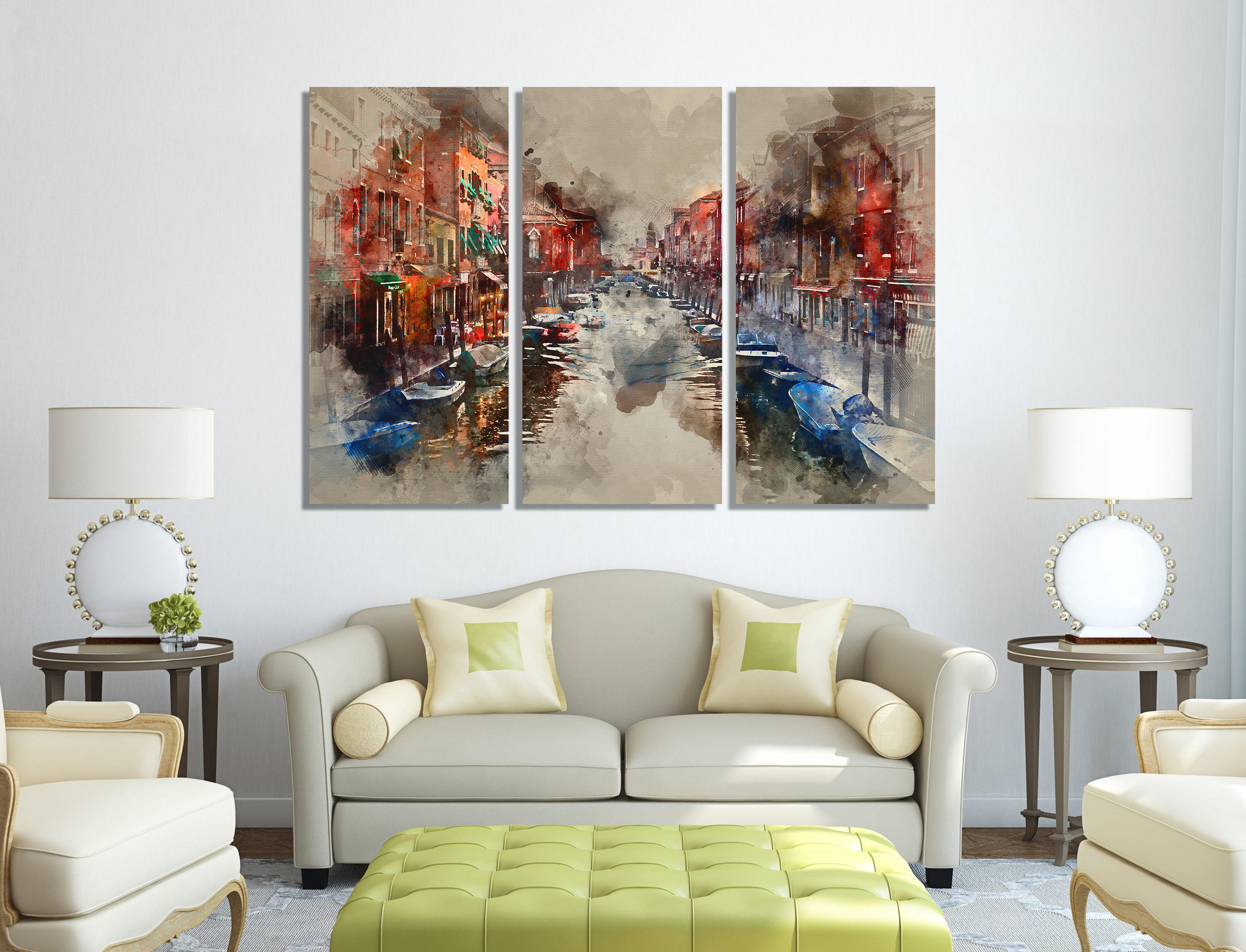 Venice Watercolor Artwork Wall Art Triptych 3 Panel Ready to | Etsy