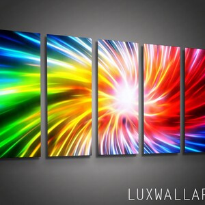 Metal Wall Art Canvas Abstract Modern Contemporary Home Decor Bursty 5 Panel