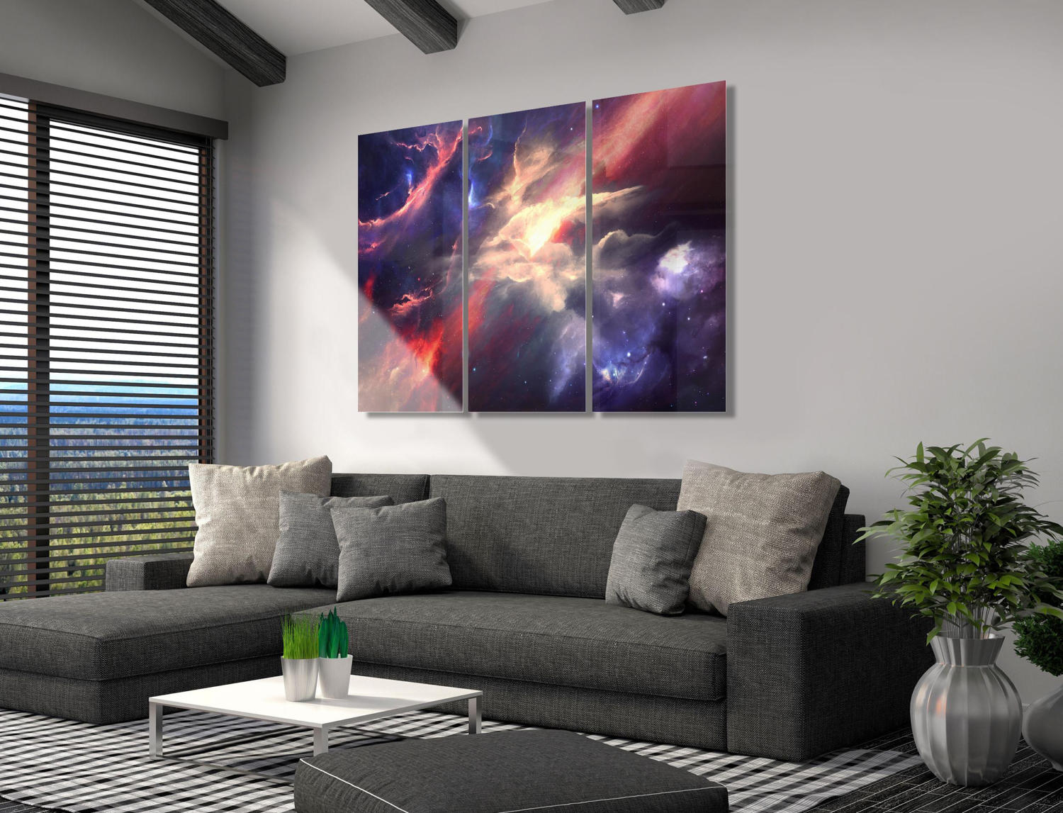 Space Galaxy Nebula Artwork Wall Art Triptych 3 Panel Ready to | Etsy