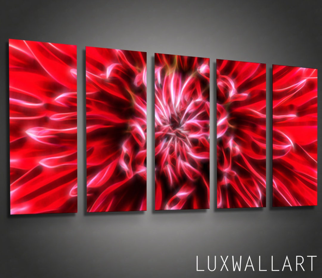 Abstract Metal Wall Art Red Flower Etsy
