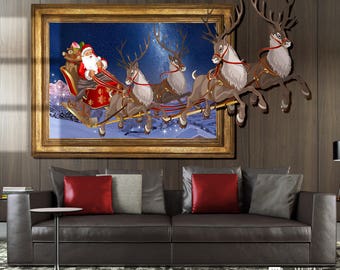 Santa Claus and Reindeer 3D illusion Metal Wall Art Decor