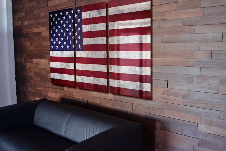 Flag Wall Art Triptych USA American Wall Decor on Aluminum Etsy