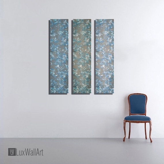 3 Blue Large Vertical Thin Panel Metal Abstract Wall Art