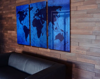 World Map Wall Art Abstract Metal Panels