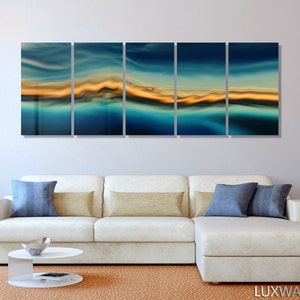 Large Abstract Metal Wall Art Decor Sandy Blue Wave