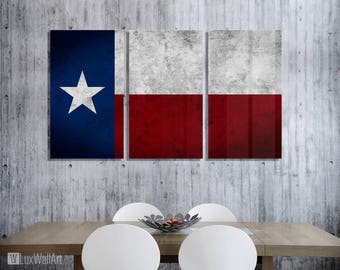 Triptych Texas State Flag hanging Rustic Worn Metal Wall Art Grunge