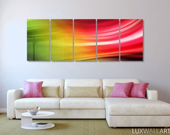 Verde y rojo Gran decoración de arte abstracto de pared de metal