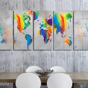 Colorful World Map Metal Wall Art Decor Ready to Hang