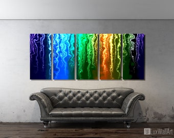 Luces de rayas, arte mural abstracto grande de metal