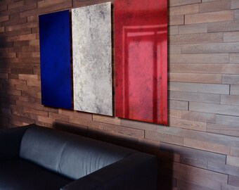 Triptych France Flag hanging Rustic Worn Metal Wall Art Grunge