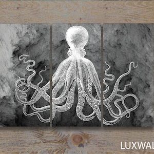 Cloudy Octopus Wall Art Triptych