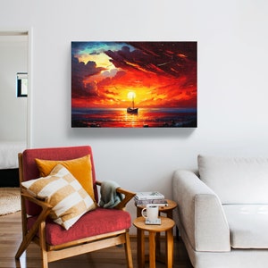 Boat Sunset Canvas Abstract Art