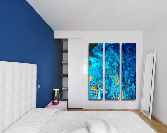 Liquid Blue Dreams Large Vertical Thin Panel Metal Abstract