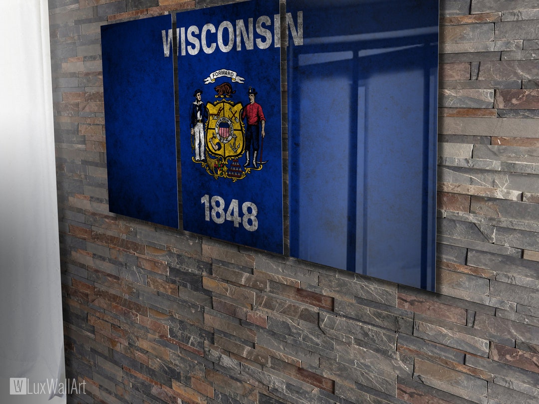Triptych Wisconsin State Flag Hanging Rustic Worn Metal Wall Art Grunge ...