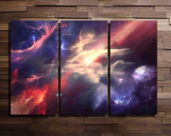 Space Galaxy Nebula Artwork Wall Art Tríptico 3 Panel Listo para colgar