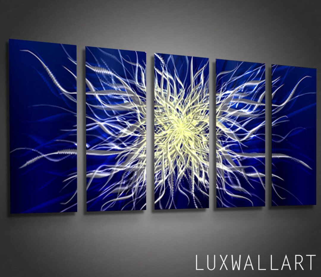 Modern Abstract Blue Metal Wall Art Sculpture - Handmade Aluminum 68" X 24" - Signed Original