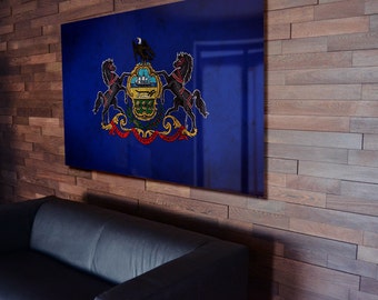 Triptych Pennsylvania State Flag hanging Rustic Worn Metal Wall Art Grunge