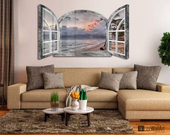 Ventana playa Ver metal impresión decoración listo para colgar