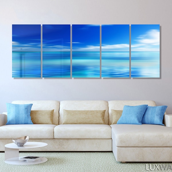 Minimalistic Blue Ocean Sky Large Abstract Metal Wall Art Decor