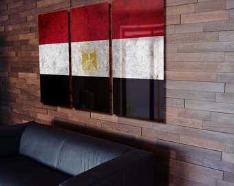 Triptych Edypt Flag hanging Rustic Worn Metal Wall Art Grunge