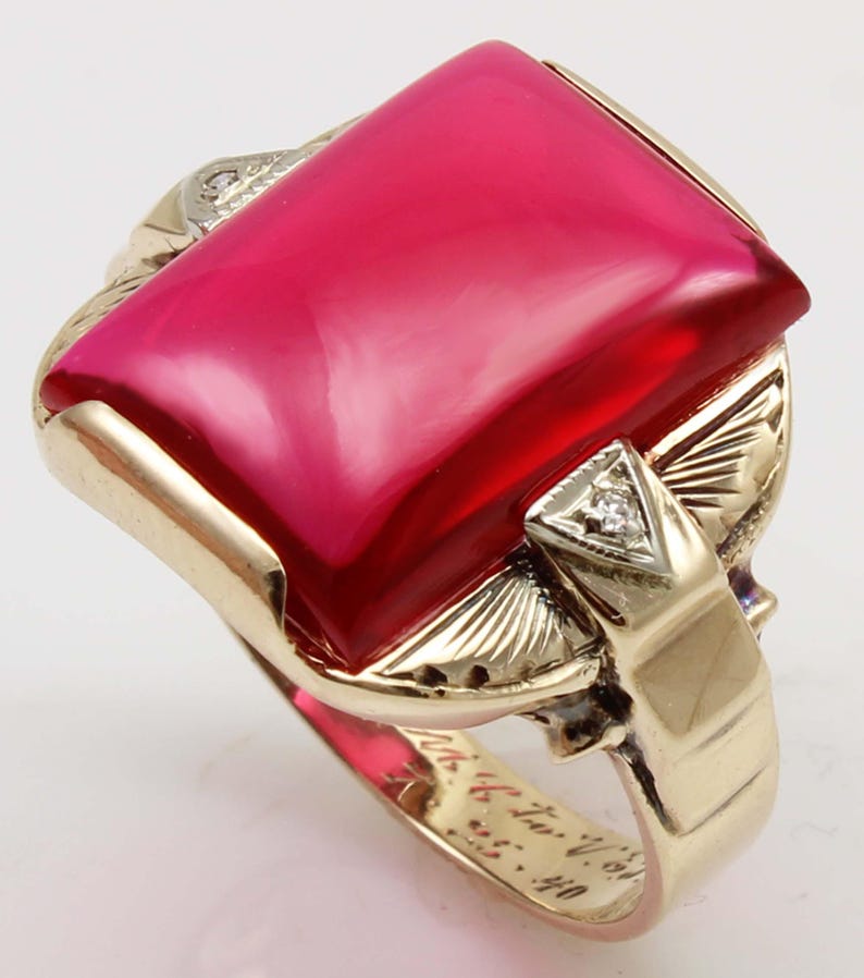Antique SIGNED ECCO Art Deco LARGE 12ct Ruby & Two Diamond Hand ...