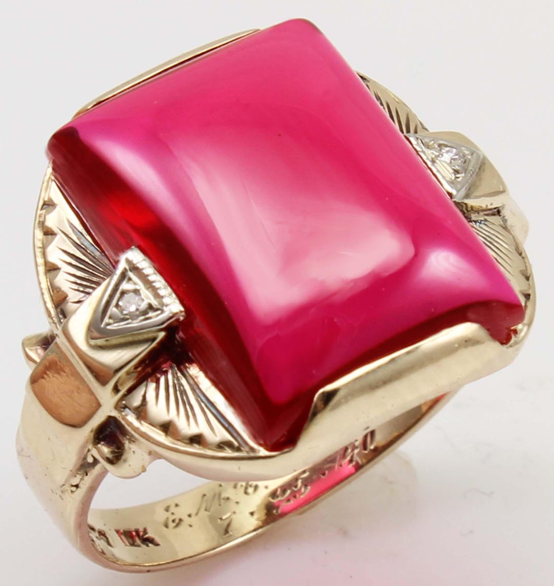 Antique SIGNED ECCO Art Deco LARGE 12ct Ruby & Two Diamond Hand ...