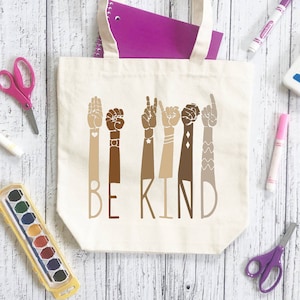 SEJA linguagem gestual americano AMÁVEL de <br> Entrega Rápida? Saco da diversidade da multi cor do ASL | Presente inspirador de bolsa de lona escolar