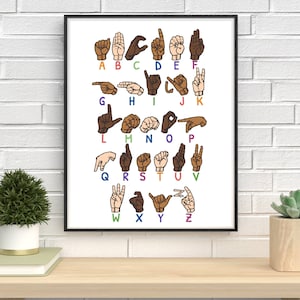 American Sign Language Poster | ASL Color Alphabet | DIGITAL DOWNLOAD | Diversity Classroom Printable Wall Art | abc Print | Learn Activity
