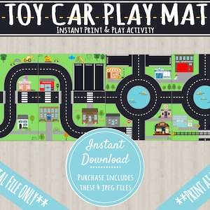 Speelgoed Auto Speelmat Groot Formaat 40 x 15 inch | INSTANT DOWNLOAD | Kids Road Map Stad| Hot Wheels MatchBox Car Race Track | Community Town Spel