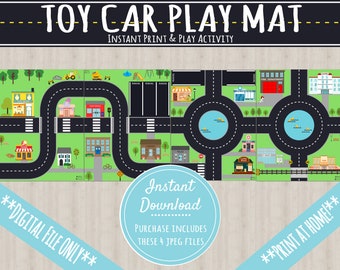 Toy Car Play Mat | INSTANT PRINTABLE DOWNLOAD | Kids Road Map Town | Hot Wheels MatchBox Car Race Track | Community Town Game
