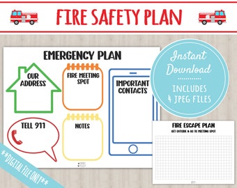 Brandtrapplan | Gezinsveiligheidsplan | Leer brandveiligheid | Kinderactiviteit | Afdrukbare digitale download | Veilige kinderspellen | Leer huisveiligheid