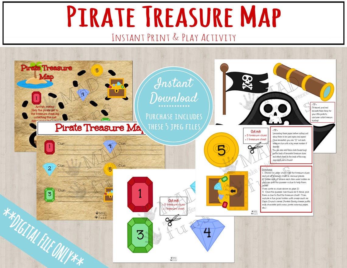 pirate treasure map activity instant printable download etsy