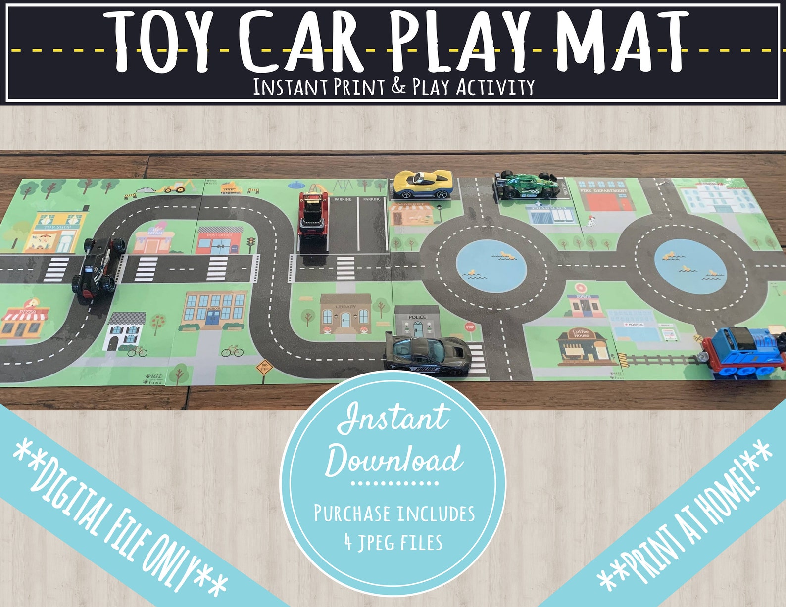 Toy Car Play Mat INSTANT PRINTABLE DOWNLOAD Kids Road Map Etsy