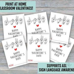 Happy Valentines Day Cards LOVE ASL Gebarentaal Afdrukbaar klaslokaal | Digitale download |  Schoolklas Dove Tolken Kinderen