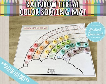 Rainbow Cereal Color Sorting Activity Mat Printable | DIGITAL DOWNLOAD| St Patricks Day Game | Learn Colors | Toddler Busy Binder Activities