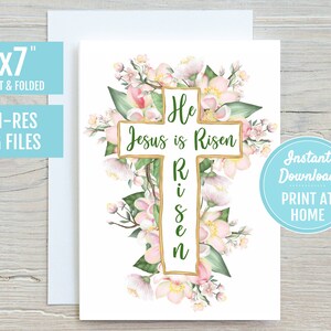 Lui è risorto Gesù è risorto Croce di Pasqua 5x7 Stampabile Biglietto di auguri Regalo / Decorazione pasqua Cartolina di Pasqua Primavera / Download digitale Stampa a casa